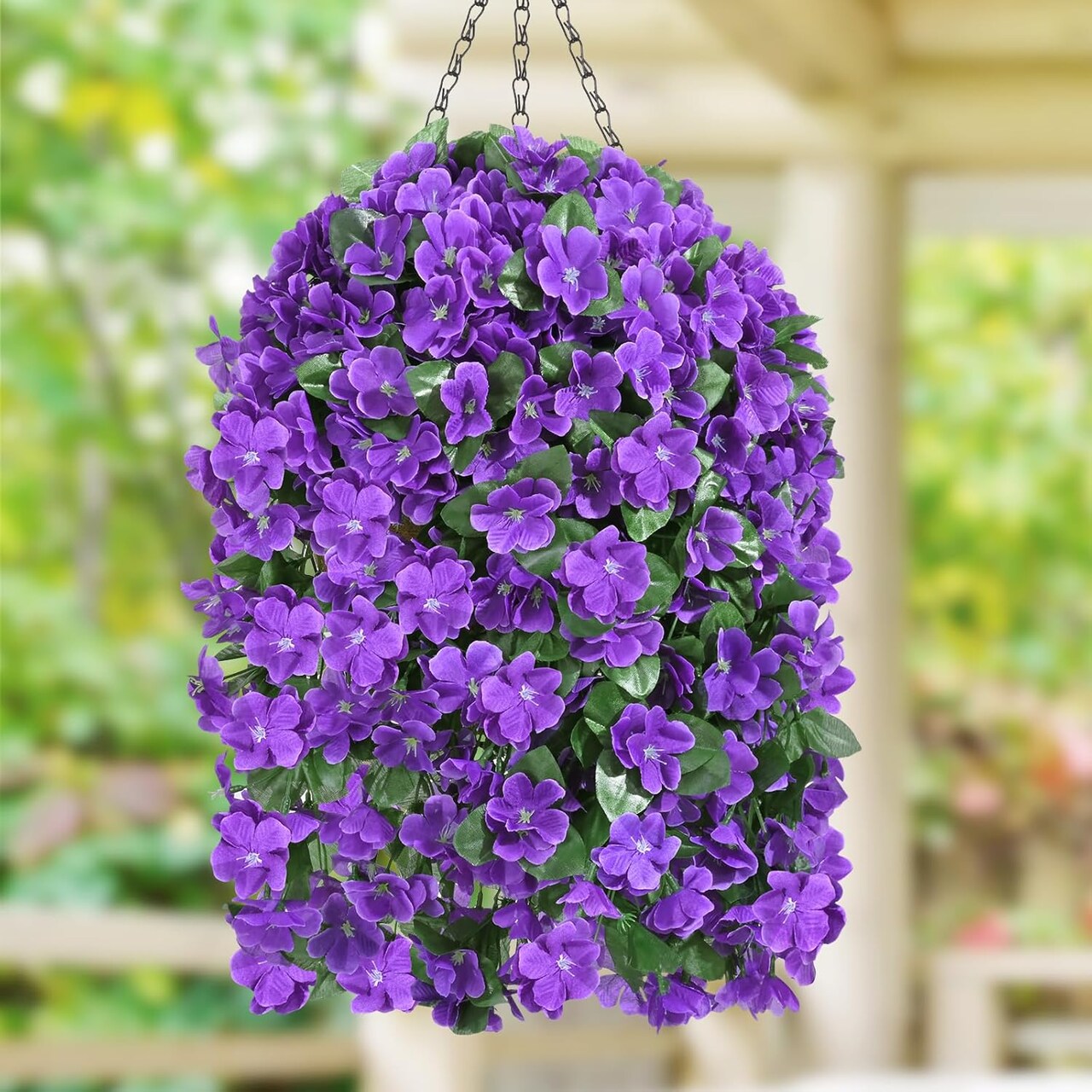 Artificial Hanging Flowers for Outdoors, Fake Hanging Plants with Baskets, Silk Faux Flowers UV Resistant for Planters Home Patio Porch Spring Outside Decorations